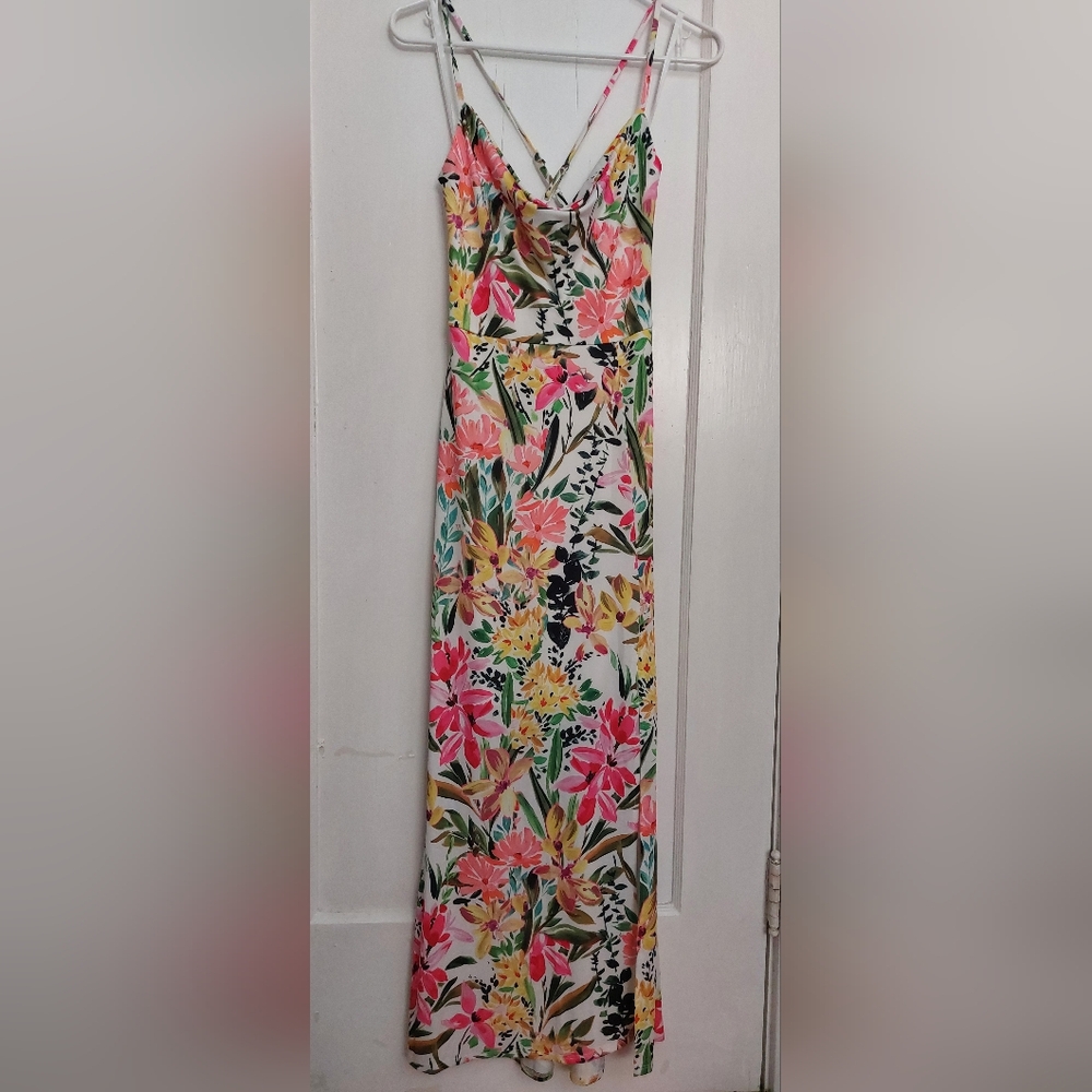 Rebecca B. Floral Maxi Dress with Slit, size 4